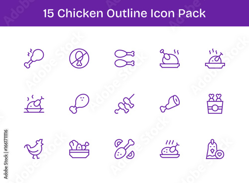15 Outline Style Icons - Chicken Collection