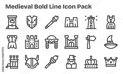 Medieval Design Icons - 18 in Bold Line Style