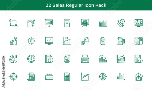 32 Regular Line Style Icons - Sales Collection