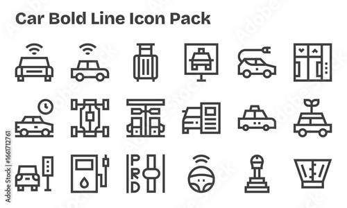 Car - 18 Icons in Bold Line Design
