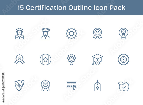 Outline Icons - Certification Set with 15 Vectors