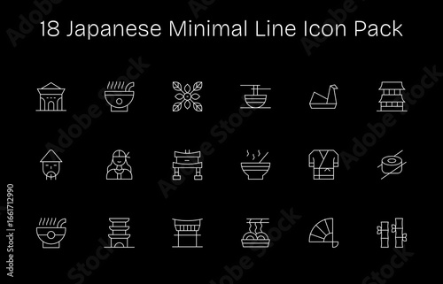 Minimal Line Icons - Japanese Set with 18 Vectors