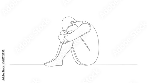 Emotions of Isolation: a line art image captures the figure of a person in a curled-up position, a universal depiction of loneliness and solitude.