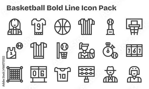 Basketball - 18 Bold Line Vector Illustrations