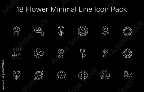Minimal Line Style Flower Icons - 18 Vectors