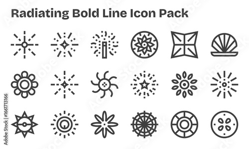 Radiating Vector Set - 18 Bold Line Icons