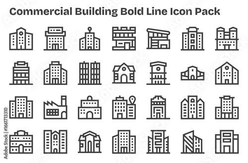 28 Extra Bold Line Vectors for Commercial Building Theme