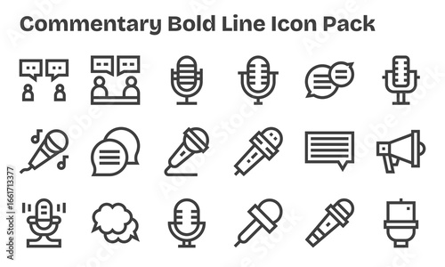 Bold Line Icons - Commentary Set with 18 Vectors