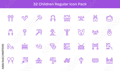 Children - 32 Icons in Regular Line Design