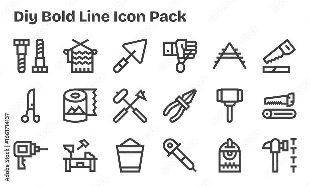 Fototapeta premium 18 Diy Icons in Bold Line Aesthetic