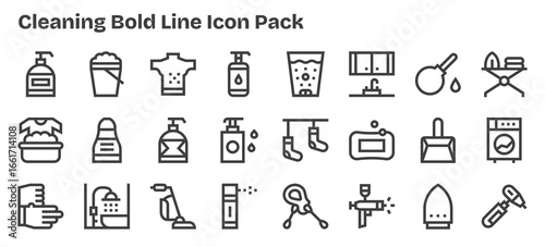 Cleaning Icon Collection - 24 Bold Outline Designs