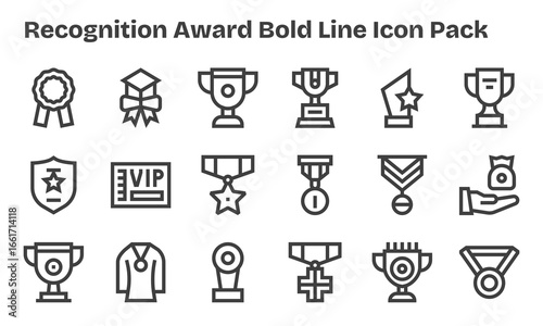 Recognition Award Icon Collection - 18 Bold Line Designs