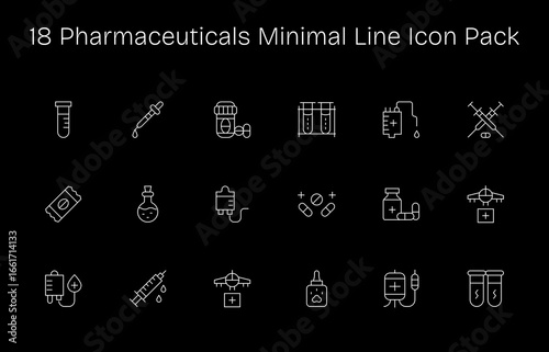 18 Minimal Line Style Icons - Pharmaceuticals Collection