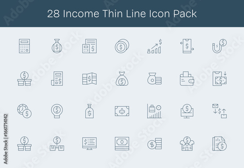 28 Icons for Income in Thin Line Format