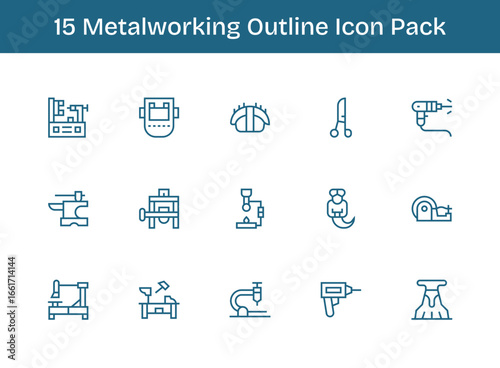 Metalworking Vector Set - 15 Outline Icons