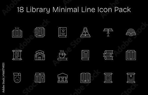 Library Icon Collection - 18 Minimal Line Designs