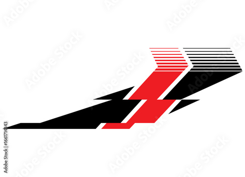 Vector stripe, red and black on a white background. Racing design element for a car body, boat, sportswear, toy. Sports pattern. Vector background. Flight, speed.