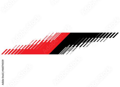 Vector striped figure, red and black on a white background. Racing design element for a car body, boat, sportswear, toy. Sports pattern. Vector background. Flight, speed.