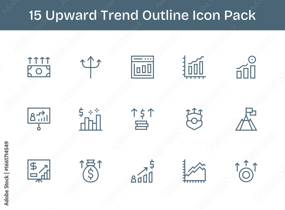 Fototapeta premium 15 Outline Designs - Upward Trend Vector Icons