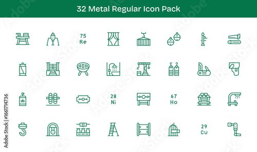 Regular Line Icons - Metal Set with 32 Vectors