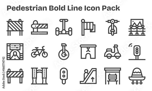Pedestrian Vector Set - 18 Bold Line Icons