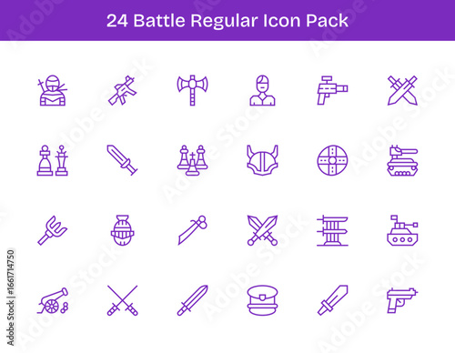 Regular Outline Style Battle Icons - 24 Vectors