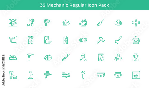 32 Icons for Mechanic in Regular Line Format
