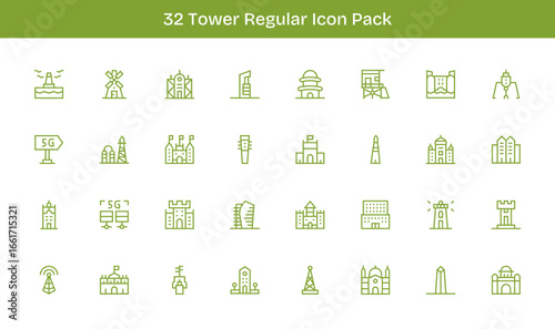 32 Regular Line Style Icons - Tower Collection