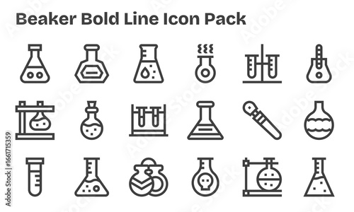 Beaker Icon Set - 18 Bold Line Graphics