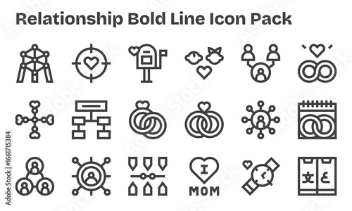 Bold Line Style Relationship Icons - 18 Vectors