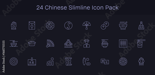 Slim Line Style Chinese Icons - 24 Vectors