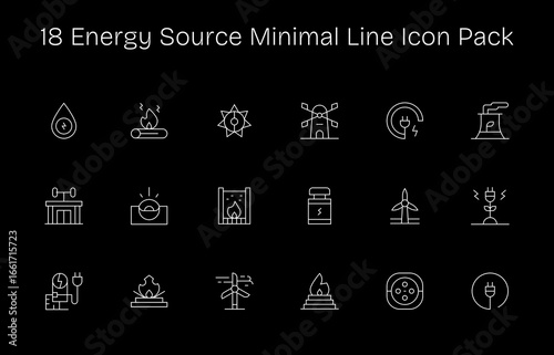 Energy Source Icon Collection - 18 Minimal Line Designs