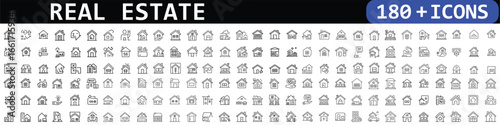 Real estate line icon set. Buying, selling and renting a house. Mortgages and housing loans. Outline vector icon in linear style. Pictogram collection. Vector black silhouette. with white background