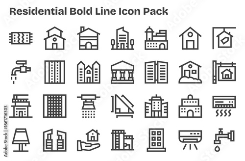 Extra Bold Line Icons - Residential Set with 28 Vectors
