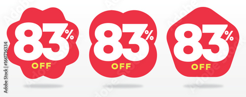83% off, store, shop, store, retail, ticker, special, label, tag, price, advertising, offer, shape, marketing. Promo, set, vector, icon