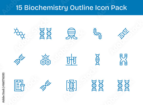 Biochemistry Vector Set - 15 Outline Icons