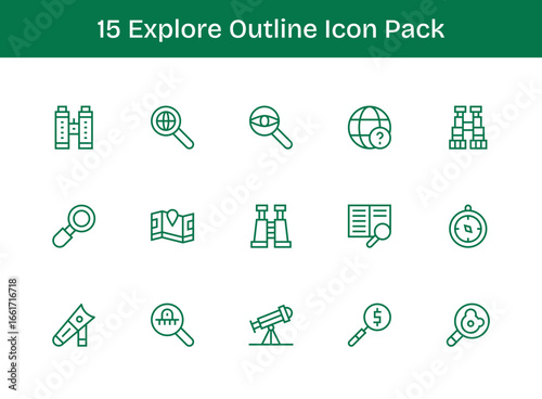 Explore Icon Collection - 15 Outline Designs