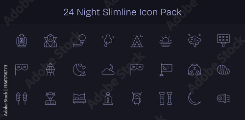 24 Night Icons in Slim Line Aesthetic
