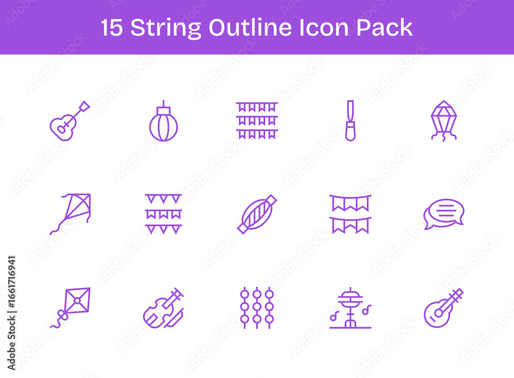 String Icon Collection - 15 Outline Designs String Icon Collection - 15 Outline Designs