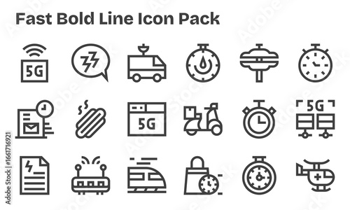 Fast Icon Set - 18 Bold Line Graphics