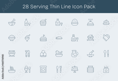 Thin Line Icons - Serving Set with 28 Vectors