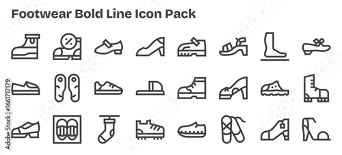 Footwear Icon Set - 24 Bold Outline Graphics