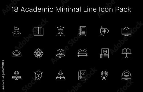 Minimal Line Icons - Academic Set with 18 Vectors