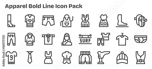 Apparel Icon Set - 24 Bold Outline Graphics