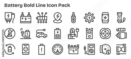 Battery Vector Set - 24 Bold Outline Icons