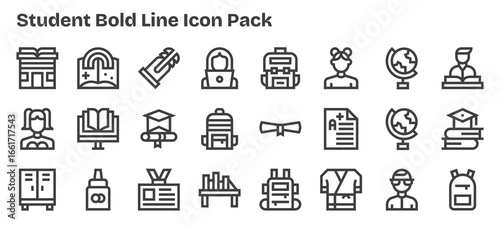 24 Bold Outline Style Icons - Student Collection