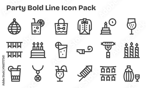 18 Party Icons in Bold Line Aesthetic