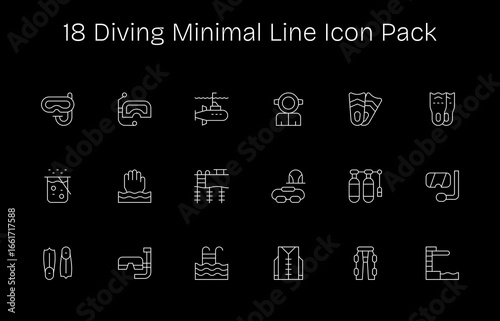 Diving Icon Collection - 18 Minimal Line Designs