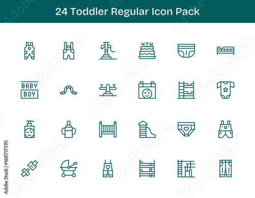 Regular Outline Style Toddler Icons - 24 Vectors