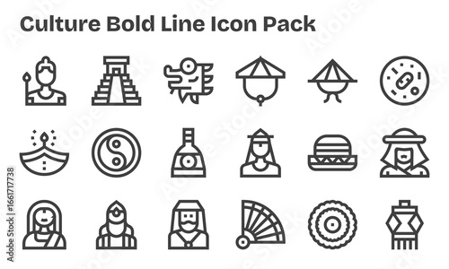 Bold Line Style Culture Icons - 18 Vectors